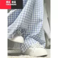 YIBUSHENG韩版hiphop蓝色高腰休闲裤女季宽松阔腿原宿风休闲百搭直筒长裤