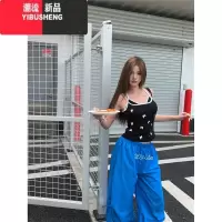 YIBUSHENG克莱因蓝工装休闲裤女季高腰宽松直筒薄款阔腿裤子美式辣妹长裤