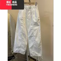 YIBUSHENGbaby蓝工装休闲裤女季2024新款设计感小众高腰显瘦直筒阔腿裤子