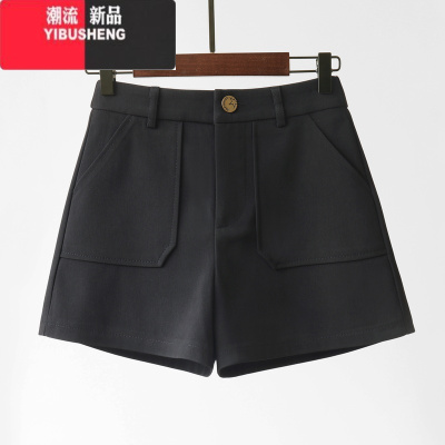 YIBUSHENG2024季新款韩版高腰阔腿短裤女宽松显廋显腿长A字西装裤休闲裤