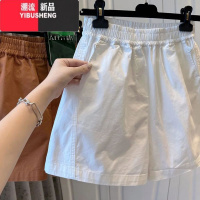 YIBUSHENG白色潮流休闲高腰直筒五分裤女季新款松紧腰宽松阔腿短裤薄款