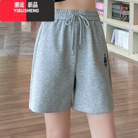 YIBUSHENG灰色运动短裤女季薄款五分裤a字宽松外穿跑步休闲高腰5分裤