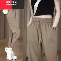 YIBUSHENG2024季薄款休闲裤女高腰百搭速干运动束脚哈伦裤子宽松工装长裤