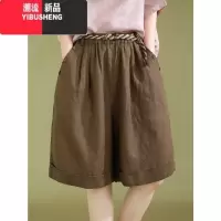 YIBUSHENG高腰亚麻阔腿短裤女季薄款宽松百搭休闲裤显瘦纯色棉麻五分裤子