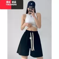 YIBUSHENG欧美辣妹黑色运动短裤女薄款宽松高腰中裤休闲阔腿五分裤潮ins