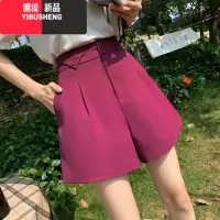 YIBUSHENG黑色西装短裤女季薄款2024新款高腰阔腿裤宽松百搭休闲四分裤子