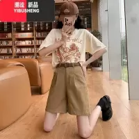 YIBUSHENG洗水棉西装短裤女季新款外穿高腰显瘦宽松休闲a字阔腿五分中裤