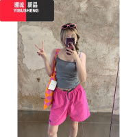 YIBUSHENG粉色速干运动短裤女季户外防晒阔腿沙滩裤子休闲多巴胺五分裤