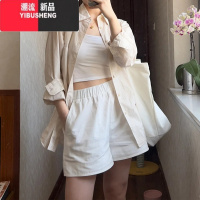 YIBUSHENG白色短裤女棉麻薄款梨形身材大码显瘦休闲裤小个子松紧腰四分裤
