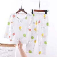 弹力棉质夏季薄款儿童空调服睡衣男童家居服小女孩长袖套装威珺