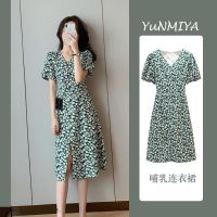 哺乳连衣裙夏装外出时尚赫本风法式系雪纺碎花辣妈款产后喂奶衣服威珺