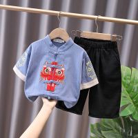 男童复古套装薄款夏季儿童夏天帅气中国风少爷服短袖唐装2021新款 威珺