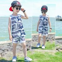 男童冰丝网眼迷彩无袖套装夏装儿童短裤背心透气韩版速干运动童装威珺