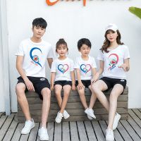 爱心亲子装卡通短袖T恤2021新款夏装棉质母女半袖母子装一家三口威珺