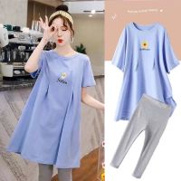 小个子孕妇装夏装时尚上衣中长款连衣裙宽松短袖T恤套装孕妇夏季威珺