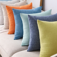 色亚麻抱枕加厚正方形沙发抱枕套靠垫汽车抱枕家用客厅椅靠背枕涡曼