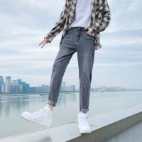 秋季新款港风休闲牛仔裤男修身小脚网红九分裤潮流百搭ins裤子男聿垣格