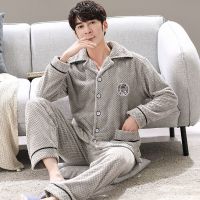 男士睡衣秋冬季珊瑚绒长袖加厚加绒法兰绒青年学生冬天家居服套装聿垣格