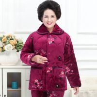 秋冬季夹棉妈妈睡衣女款加绒加厚中老年人珊瑚绒加大码家居服套装聿垣格