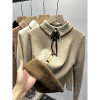 秋冬季加绒一体绒毛衣翻领洋气上衣女士春秋加厚款保暖长袖打底衫聿垣格