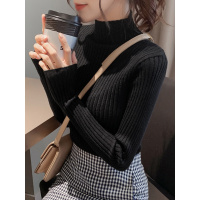 2021秋冬新款半高领打底衫毛衣女修身内搭针织衫上衣黑色洋气白色聿垣格