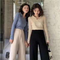 Polo翻领针织衫女温柔风洋气长袖上衣百搭修身打底V领毛衣女秋冬聿垣格