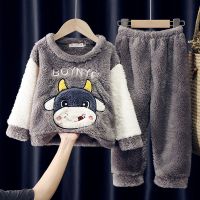 秋冬季儿童睡衣法兰绒男童女孩宝宝特厚款珊瑚绒小男孩大童家居服威珺