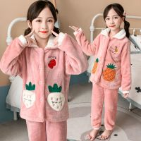 秋冬季加厚款法兰绒儿童睡衣女童宝宝珊瑚绒家居服亲子套装中大童威珺
