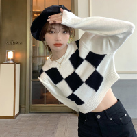 2021年新款初秋复古高腰短款毛衣学院风针织衫宽松韩系长袖上衣女聿垣格