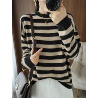 2021秋冬新款圆领女宽松条纹非针织衫大码打底衫上衣内搭毛衣聿垣格