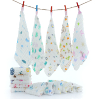 纯棉儿童小方巾6层褶皱手帕婴儿小毛巾六层纱布口水巾印花擦手巾.