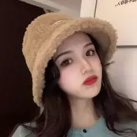 秋冬季新款羊羔毛渔夫帽子女韩版明星同款百搭帽子日系盆帽护耳潮