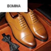 BOMINA高端英伦男士商务正装皮鞋真皮尖头透气欧版牛津鞋三接头手工休闲男鞋