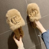 BOMINA2021新款秋季时尚休闲舒适百搭平底外穿毛毛拖鞋女韩版透气软底时尚兔毛包头半拖鞋懒人鞋拖1