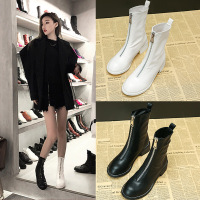 BOMINA靴子女2021年秋季款黑色马丁靴女英伦风ins网红前拉链瘦瘦靴女 黑色