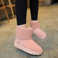 BOMINA冬季磨砂新款毛线口子女式两穿加绒平底短筒棉鞋防滑潮