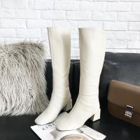 BOMINA不过膝长靴女流苏靴皮靴粗跟2021新款网红白色瘦瘦高筒靴子女高跟鞋