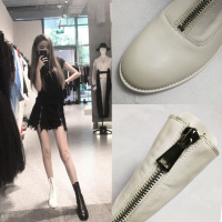 BOMINA前拉链女春秋2021新款加绒guidi鬼帝靴子ins英伦风短筒