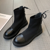 BOMINA女英伦风2021新款百搭春秋单靴ins网红瘦瘦弹力靴子 黑色