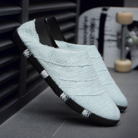 BOMINA2021天新款男鞋男装亚麻布透气豆豆鞋老北京休闲拖鞋没鞋带懒人踩后跟逗逗鞋品质新款