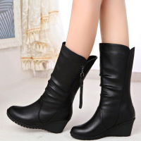 BOMINA青年人妇女靴子季加绒半桶皮鞋妈妈(3-5厘米)马丁靴马靴中长冬天