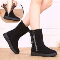 BOMINA真皮雪地靴女加厚大码冬季保暖棉靴子学生鞋平底滑韩版大东