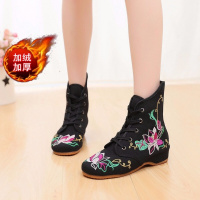 BOMINA秋绣花鞋子民族风内增高棉鞋老北京布鞋女高帮舞蹈休闲靴子女短靴