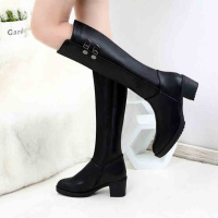 BOMINA高跟马靴冬长款女靴加绒中长靴2021欧美时尚新款侧拉链滑皮靴子 图片色