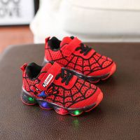 BOMINA--儿童运动鞋闪灯鞋18新款男女童塑胶透气跑步鞋蜘蛛侠LED亮灯跑鞋