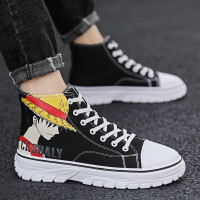 BOMINA网红马丁靴秋季海贼王动漫涂鸦高邦鞋子男平跟潮牌高腰鞋男青年双色鮀品男生平板工装高帮男鞋