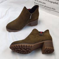 BOMINA断码清仓特价专柜品牌尾货时尚百搭粗跟短靴女潮流平底加绒加厚靴子靴女简约中跟(3-5厘米)靴子鞋女