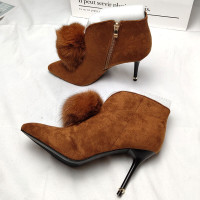 BOMINA断码清仓特价专柜品牌尾货性感细跟真兔毛毛靴子女超高跟侧拉链短筒靴