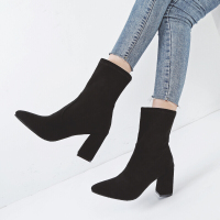 BOMINA女英伦风裸靴子女粗跟女靴春秋单靴女士高跟鞋工装靴女