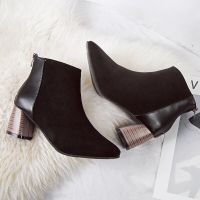 BOMINA加绒女英伦风裸靴子女士拉链韩版百搭高跟女靴冬季女鞋